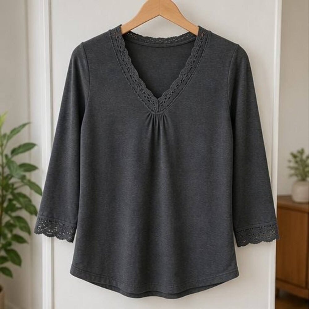 Charcoal Lace Trim Top